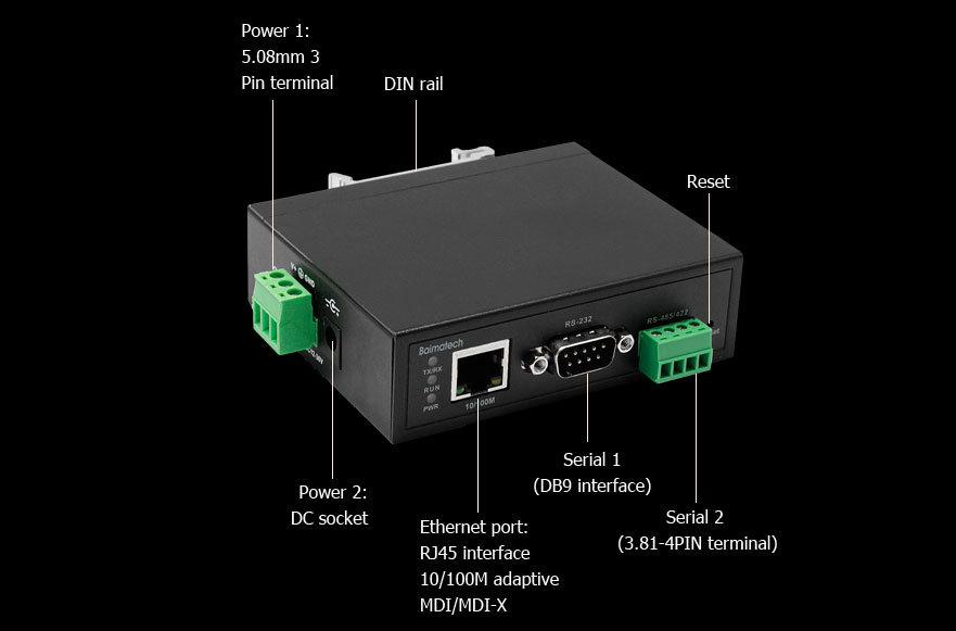 BMS160 single serial to Ethernet converter With 1 x 10/100M adaptive Ethernet port