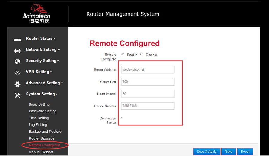 configure the parameters of Baima industrial cellular router